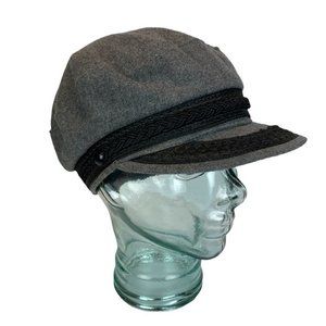 Vintage Union Label Fishermans Cap M 7 7.5 Gray‎ Wool Embroidered Braided Hat